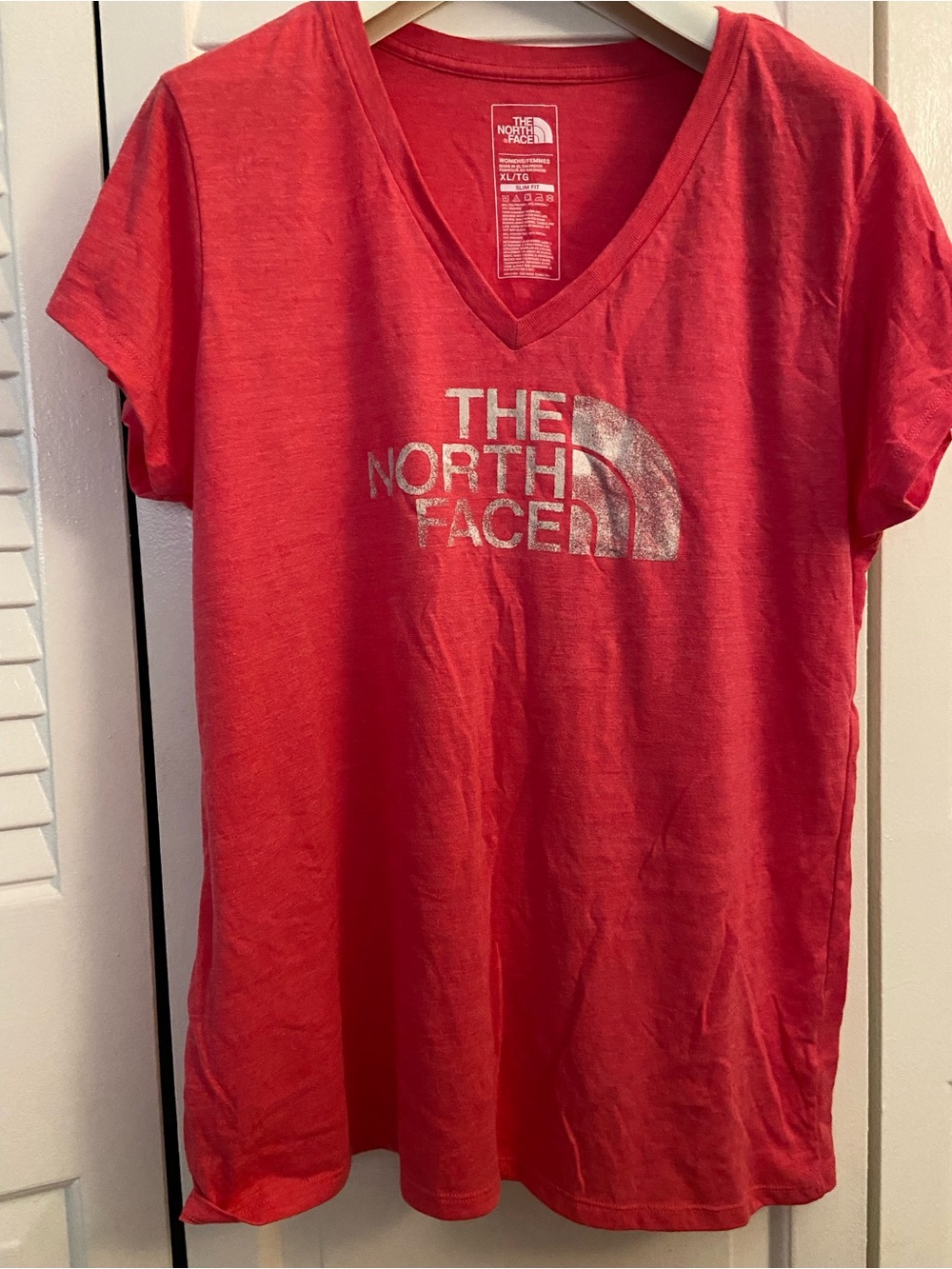 The North Face Women’s V-Neck Logo Tee in Coral